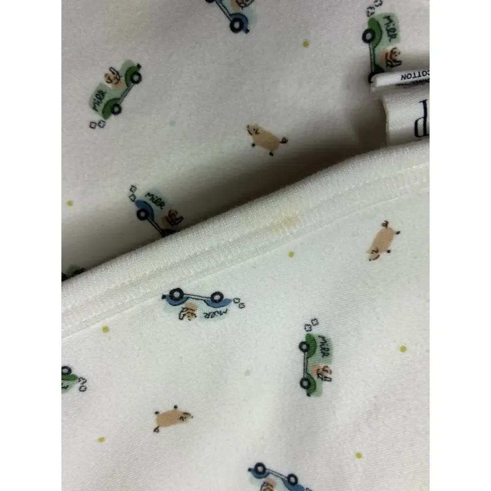 Vintage 1999 Baby GAP Baby Blanket White Green Blue Polka Dot Pig Trucks READ